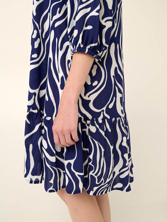 Sommer Mini Damenkleid Mit Blauem Druck