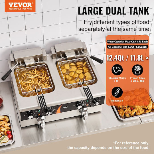 Vevor Electric Fryer Double 3kW Capacity 2x5lt