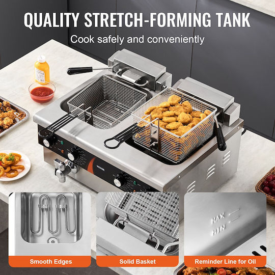 Vevor Electric Fryer Double 3kW Capacity 2x5lt