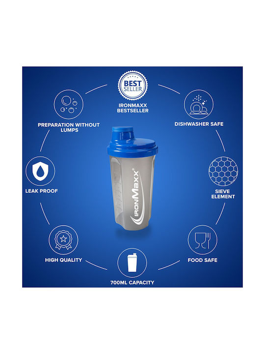 IronMaxx Plastic Protein Shaker 750ml Blue