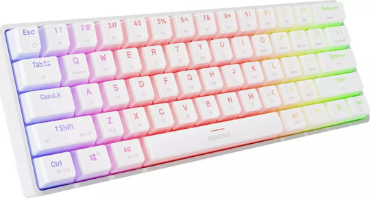 Genesis Thor 660 G2 Gaming Μηχανικό Πληκτρολόγιο 60% με Gateron Brown διακόπτες και RGB φωτισμό (Αγγλικό US) Λευκό