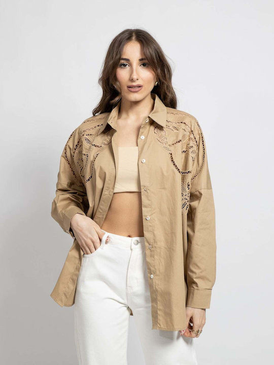 Langärmelig Damen Hemd Camel
