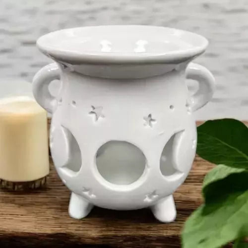 Λευκός Αρωματιστής Τις Φάσεις Σελήνης Oil Burner Cauldron Moon Phases 10cm