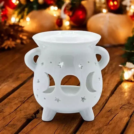 Λευκός Αρωματιστής Τις Φάσεις Σελήνης Oil Burner Cauldron Moon Phases 10cm
