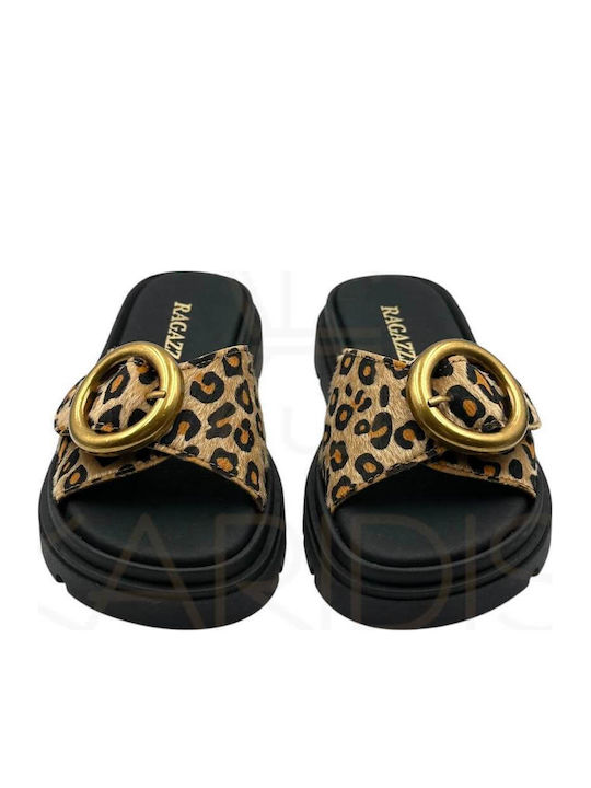 Δερμάτινα Γυναικεία Ανατομικά Σανδάλια Black Animal Print