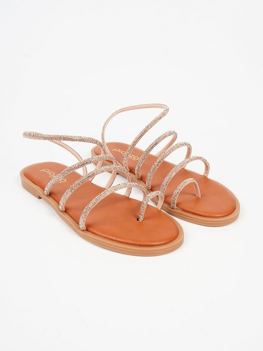 Leather Women's Flat Sandals in Gold Color