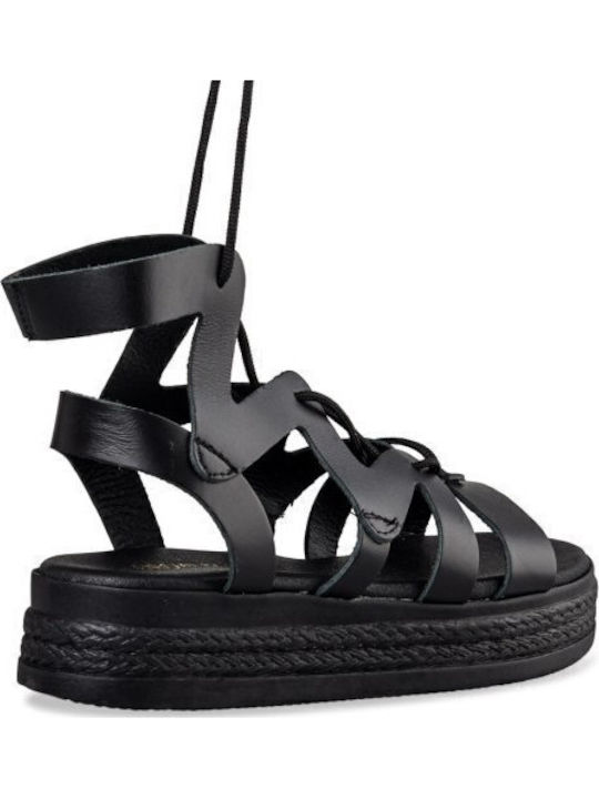 Дамски Кожени Сандали Flatforms Черни