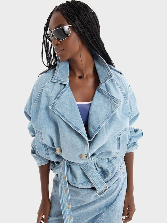 Κοντό Γυναικείο Τζιν Μπουφάν Light Aged Denim