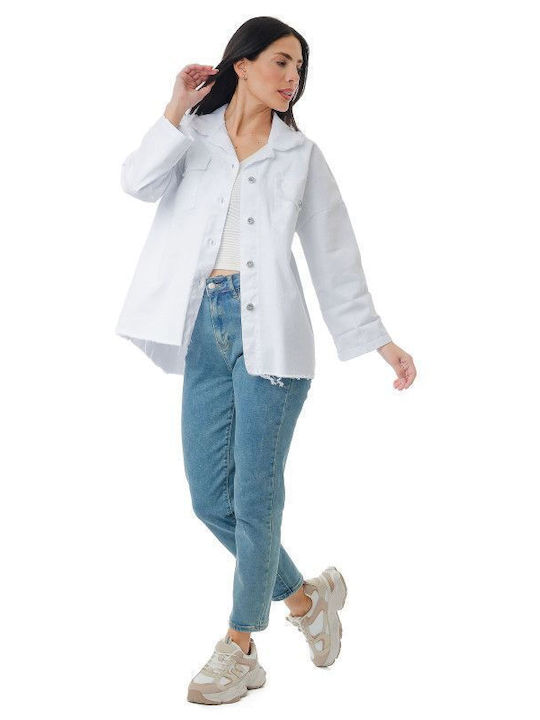 Women's Short Jean Jacket for Spring or Autumn White