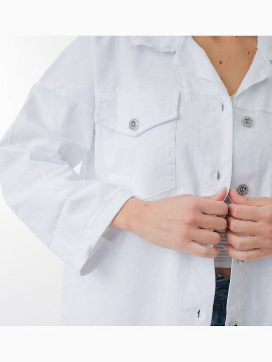 Women's Short Jean Jacket for Spring or Autumn White