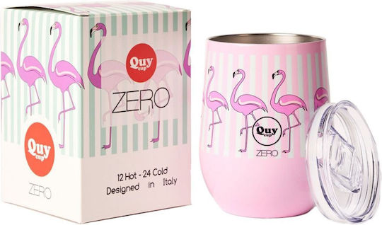QuyCup Ποτήρι Θερμός Ανοξείδωτο / Πλαστικό BPA Free 300ml Flamingo με Καλαμάκι