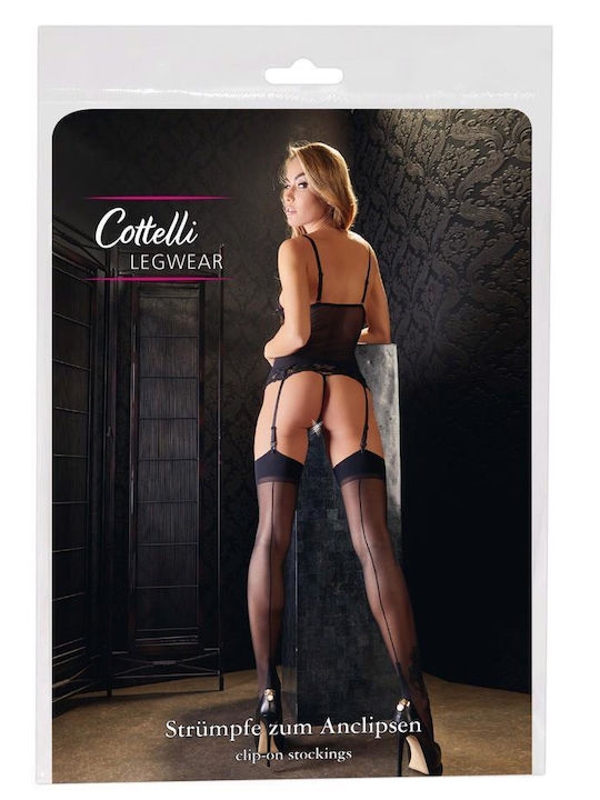 Cottelli Collection Șosete Negre Dungi pe Spate cu Toc Înalt Sexy Ciorapi și Dresuri Sexy