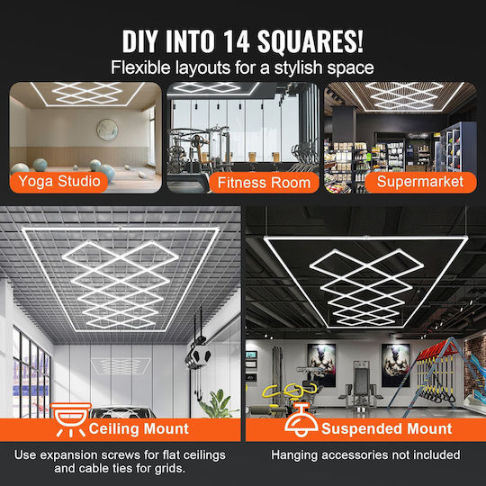Vevor Square Led Garage Lights 88000lm 14 Grids Bright Shop Light Car Details