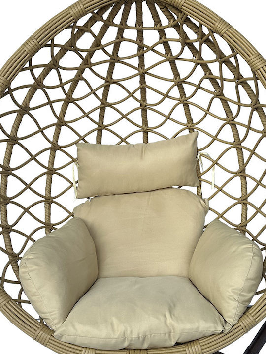 Lyere Hängende Garten & Veranda Schaukel mit Kissen Sessel Rattan Braun L120xB108xH195cm
