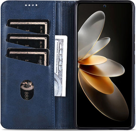 Litchi Retro V4 Texture Umschlag Rückseite Leder Magnetisch Blau (Oppo Find X8 Pro)