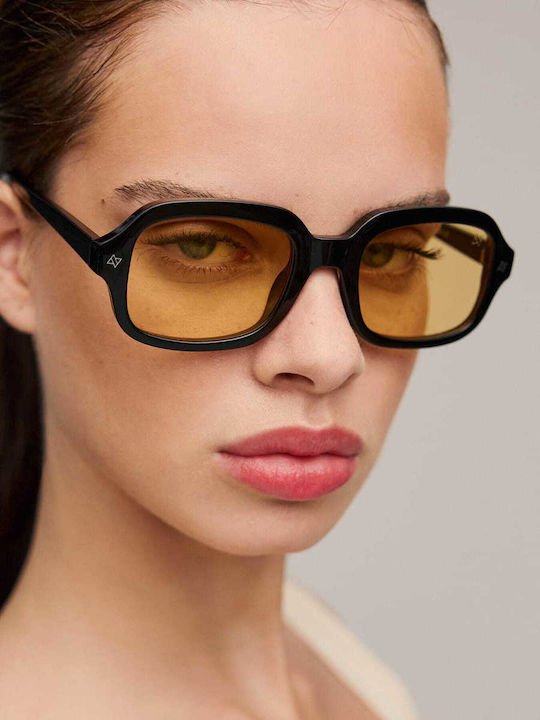 AV Sunglasses Unisex Sunglasses with Black Plastic Frame and Yellow Lens 120-ACE Black/Orange