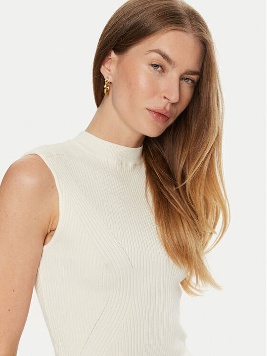 Damen Ärmellos Pullover Rollkragen Ecru