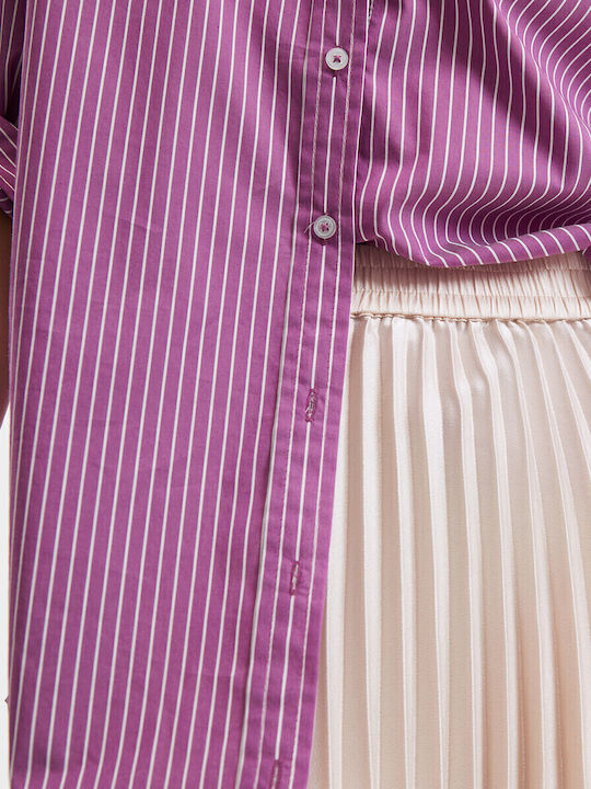 Satin Plisat Maxi Fustă Bej