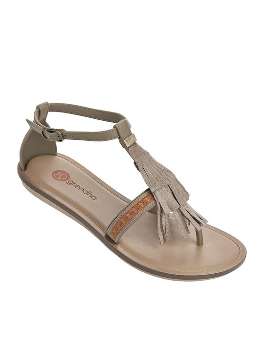 Flache Sandalen für Damen Anatomisch in Beige Farbe