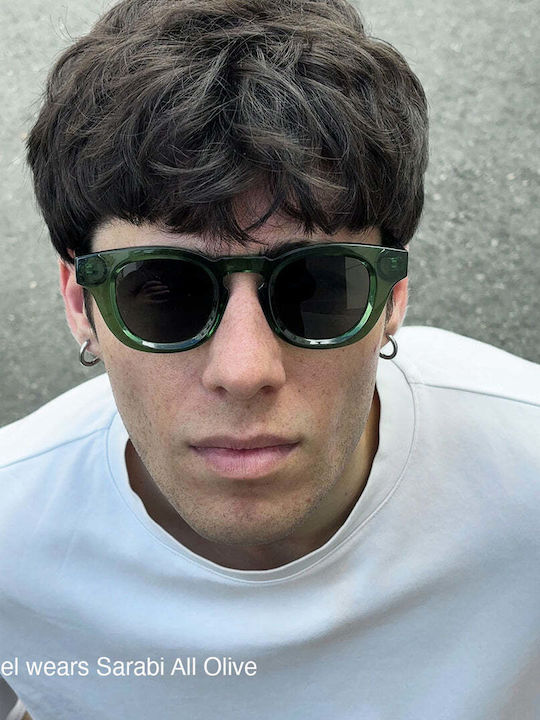 Meller Sarabi Men's Sunglasses with Green Horn-Rimmed Frame and Green Polarized Lenses