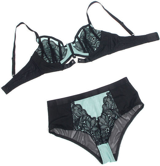 Subblime 955564 Green Patent Leather Mesh Zipper Bra Set