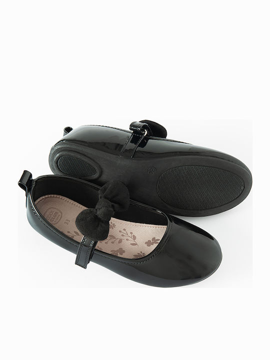 Kids Patent Leather Ballerinas with Hoop & Loop Closure Black