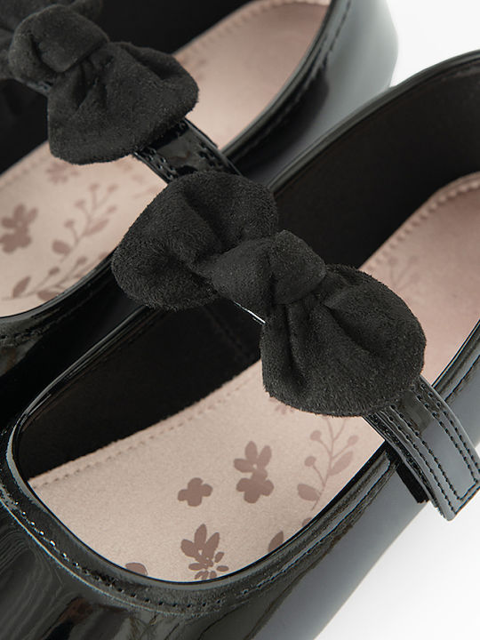 Kids Patent Leather Ballerinas with Hoop & Loop Closure Black