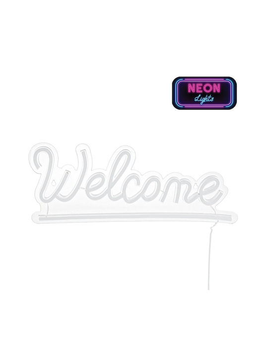 Lampă Neon Led Model Welcome Culoare Roz Albastru Dimensiune 41x16 Cm Alimentată prin Usb