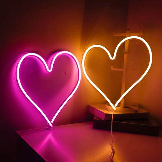 Neon Led Lamp Heart Shape Fuchsia Color Usb Powered Dimensions 36.3x29cm