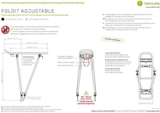 Suport bicicletă spate Racktime Fold-it reglabil 24" 29"