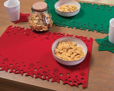 Nef-Nef Homeware Snow Set Weihnachtliche Untersetzer Grün L38xB38xD38cm. 4Stück