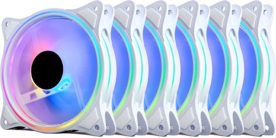 ProGaming 103491 Ventilator Pentru Carcasă 120mm (1800rpm / 62cfm) cu Iluminare ARGB și Conexiune 4-Pin PWM 6 Bucăți Alb
