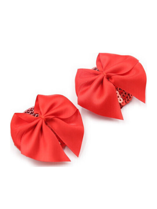 Naughty Toys Bowknots Sequin Round Nipple Covers Κόκκινα