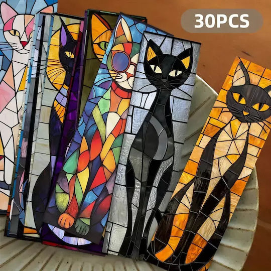 Set mit 30 Lesezeichen aus Karton, Katzenmotiv, mehrfarbig, Schwarz 15
