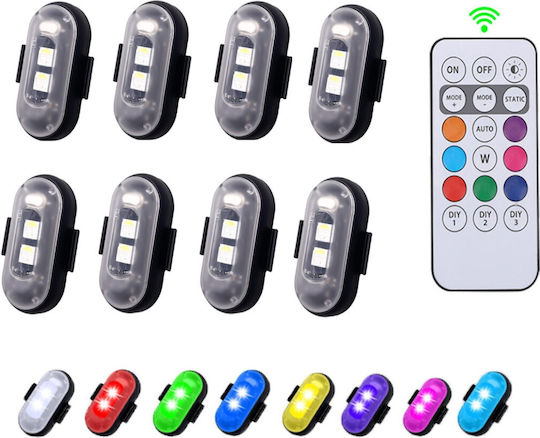 LED Rechargeable Strobe Lights Remote Control RGBW Drones Boats Motorcycles Cars 8pcs TC-202