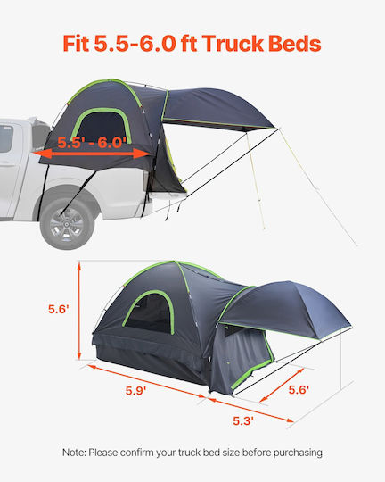 Vevor Σκηνή Camping Αυτοκινήτου Γκρι 3 Εποχών 230x170εκ.