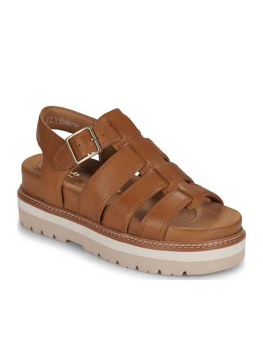 Orianna Twist Leder Flache Sandalen für Damen mit Riemen Flatforms in Braun Farbe
