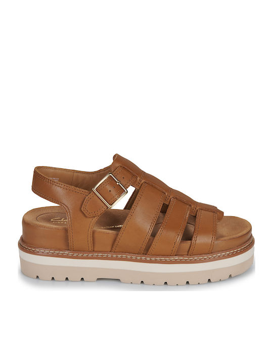 Orianna Twist Leder Flache Sandalen für Damen mit Riemen Flatforms in Braun Farbe