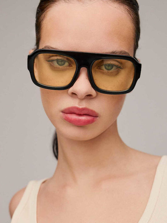 AV Sunglasses Mila Unisex Sunglasses with Black Plastic Frame and Yellow Lens