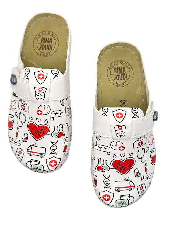 Femei Sabot White with medical print