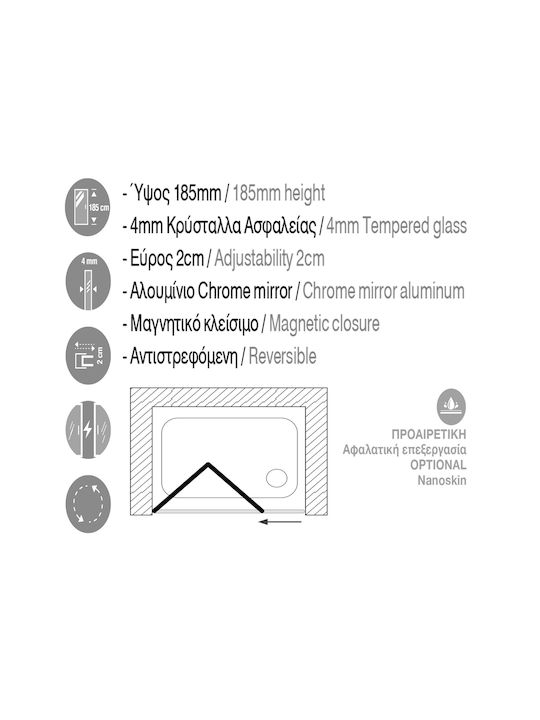 Καμπίνα Τοίχο Τοίχο Aquarelle Venia 110 V110185.65s 66-70x185υ Γραμμές Ασημί