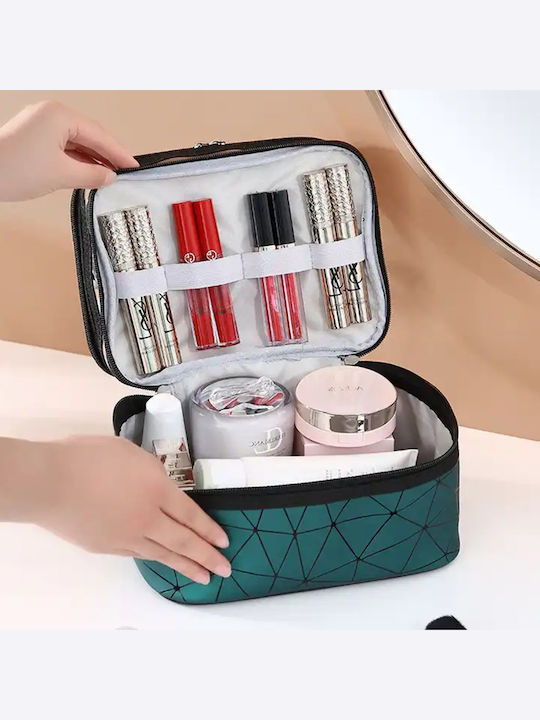 Cosmetic Perfume Organizer Bag Tecos Handle Ideal Travel Checked Luggage Jade Green 2 Compartments
