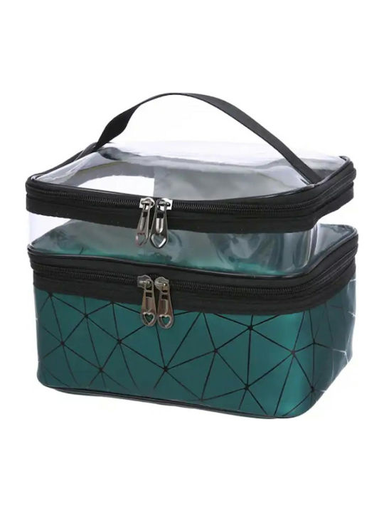 Cosmetic Perfume Organizer Bag Tecos Handle Ideal Travel Checked Luggage Jade Green 2 Compartments