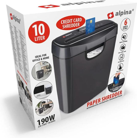 Alpina Appliances Distrugător de Documente Tăietură în bandă 6 Foi cu Coș 10lt