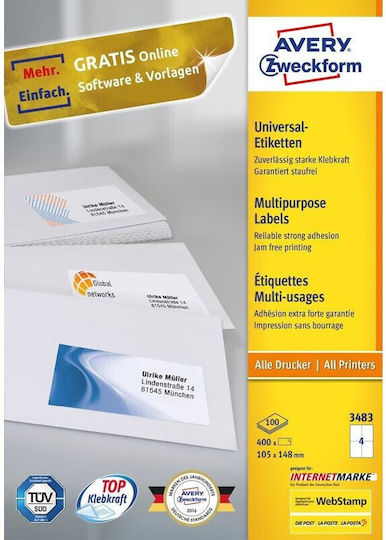 Avery Self-Adhesive Rectangular A4 Labels 52.5x29.7mm