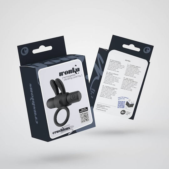 Crushious Wonka Rechargeable Vibrating Cock Ring Black 7.8cm 10 Speeds
