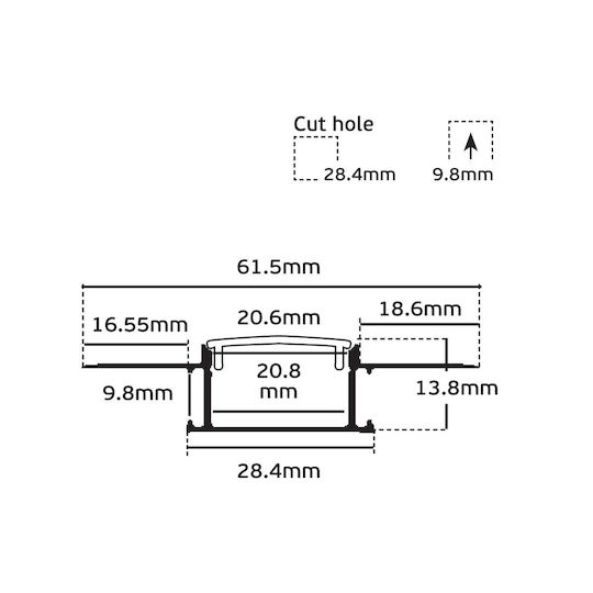 VK Lighting Satz 2Stück Eingelassen Aluminiumprofil für LED-Streifen 200cm