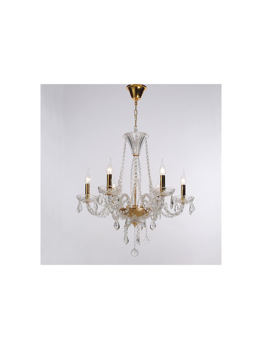 Aca Lilium Πολυέλαιος 6xE14 Ø64cm με Κεράκια Χρυσός BLK80046PCG