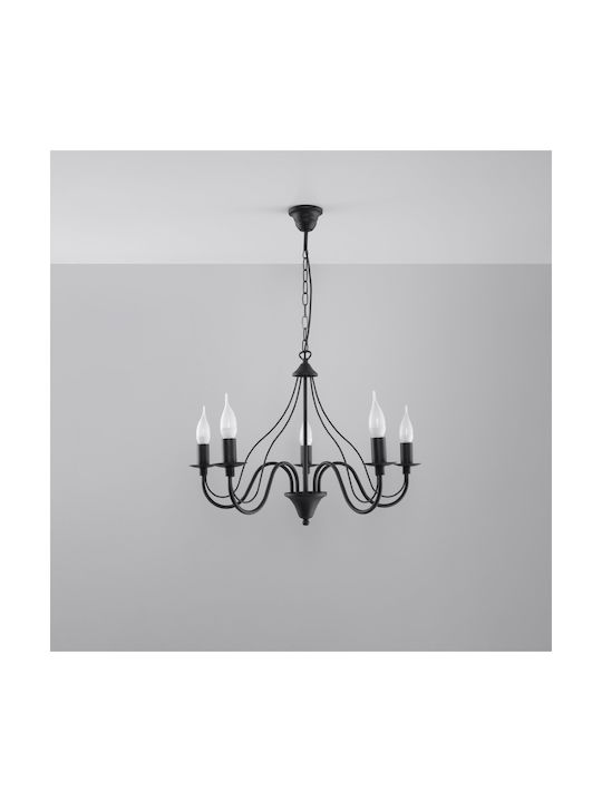 Sollux Minerwa 5 Kronleuchter 5xE14 Ø60cm mit Kerzen Schwarz SL.0218