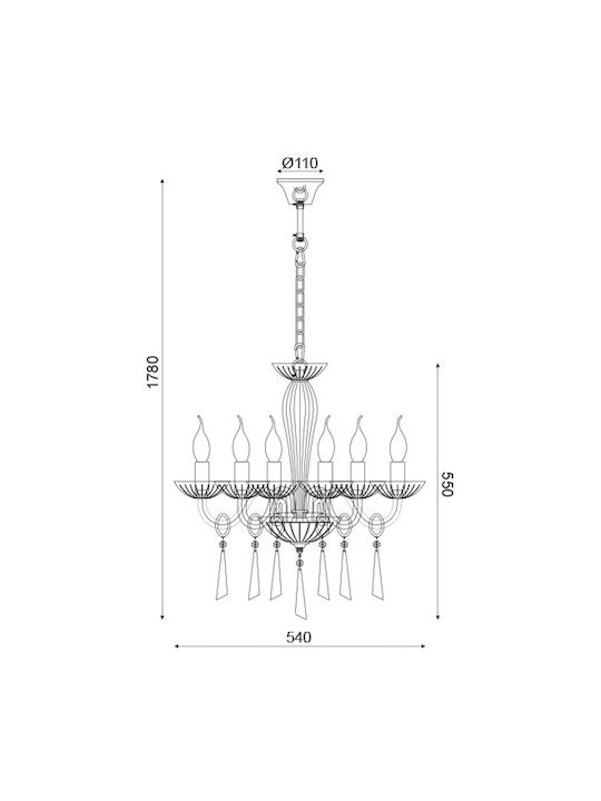 Aca Violet Chandelier 6xE14 Ø60cm with Candlesticks Transparent BLK80286PCC